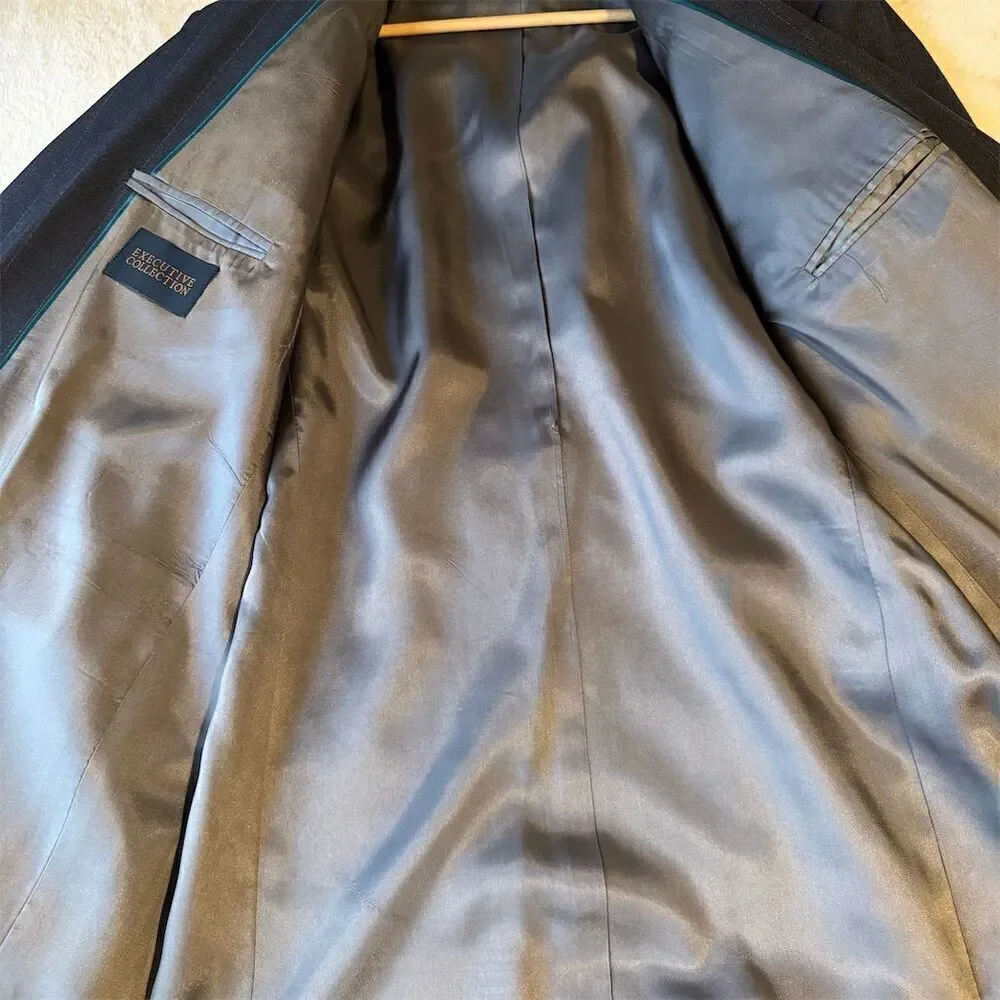 Men's Executive Collection Blue‎ Pinstripe Double-Breasted Lined Blazer Size 42L